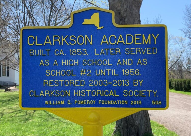 New York State historical marker for Clarkson Academy.