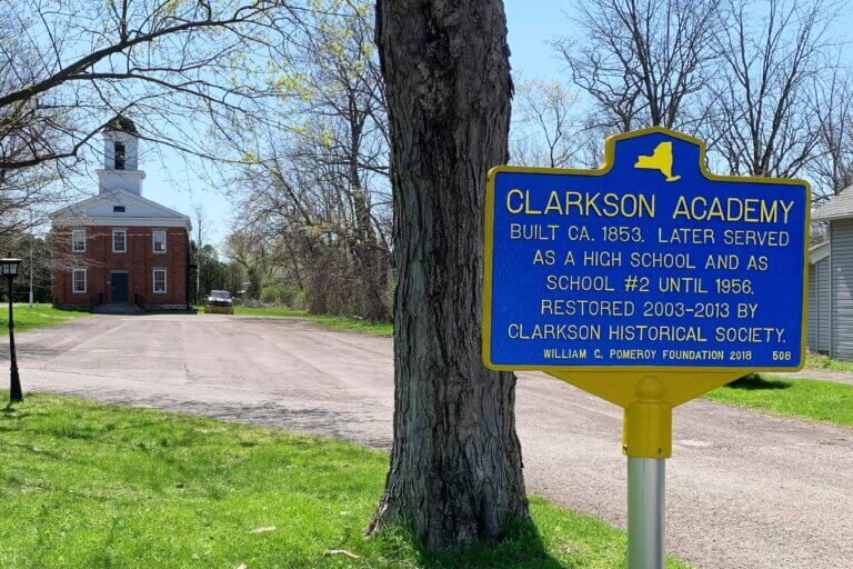 New York State historical marker for Clarkson Academy.