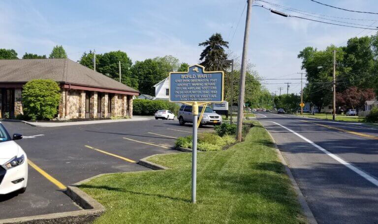 NYS historical marker for World War II East Park Observation Post.
