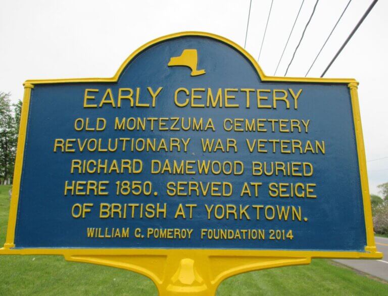 NYS historical marker for early cemetery.