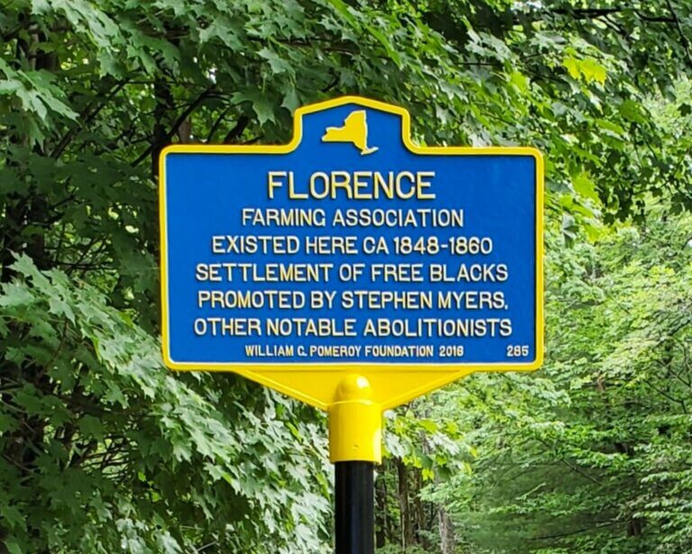 Historical marker funded by the William G. Pomeroy Foundation for the Florence Farming Association, Florence, N.Y.
