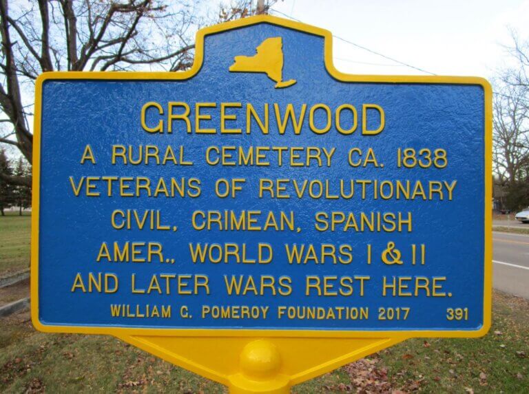 Greenwood Cemetery historical marker.