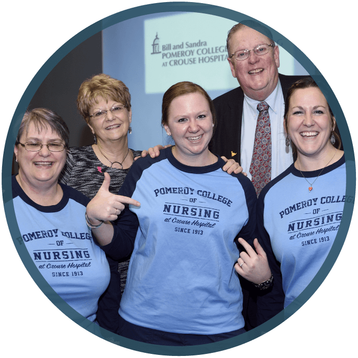 William and Sandra Pomeroy with staff of Crouse Hospital