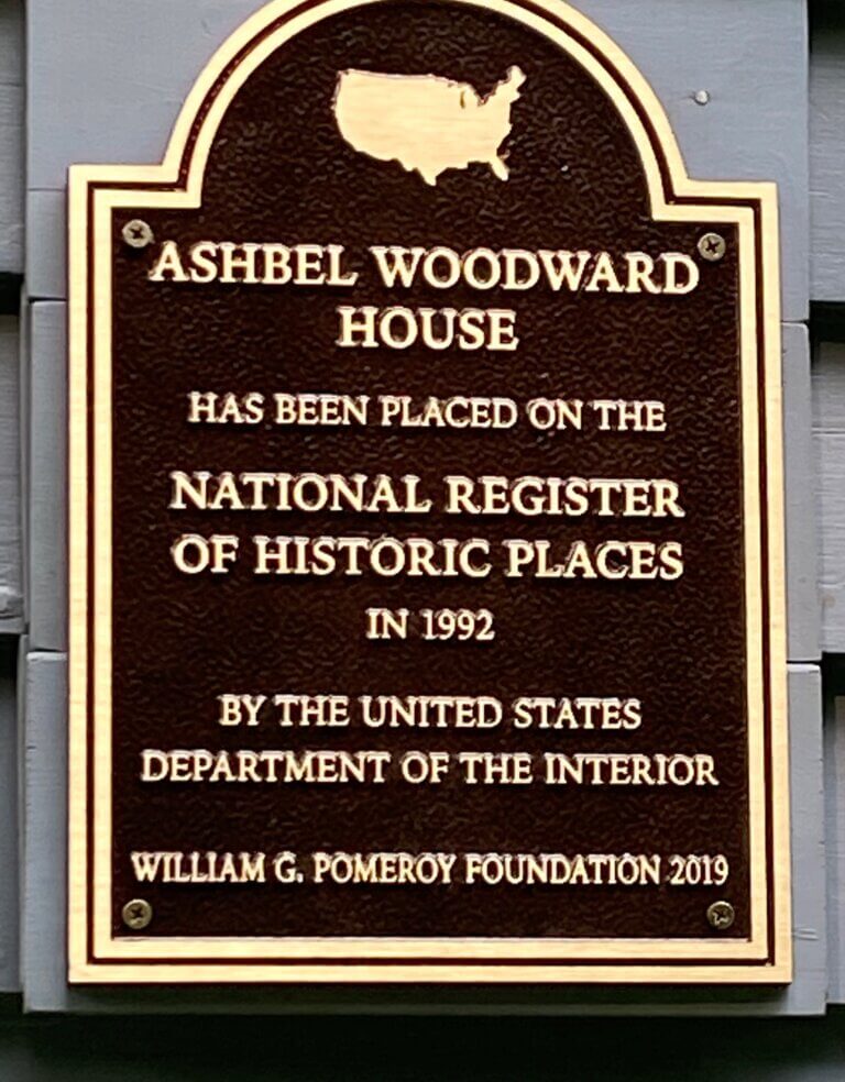 National Register plaque on the Ashbel Woodward House.
