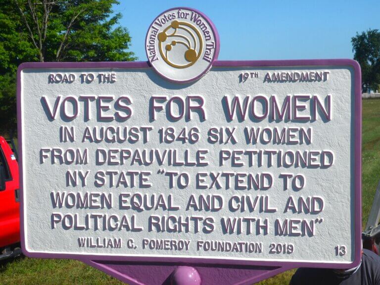 National Votes for Women Trail marker in Votes for Women, Depauville, N.Y.