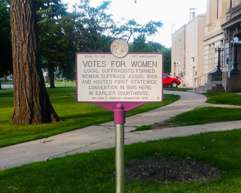 National Votes for Women Trail marker in Grand Forks, North Dakota.