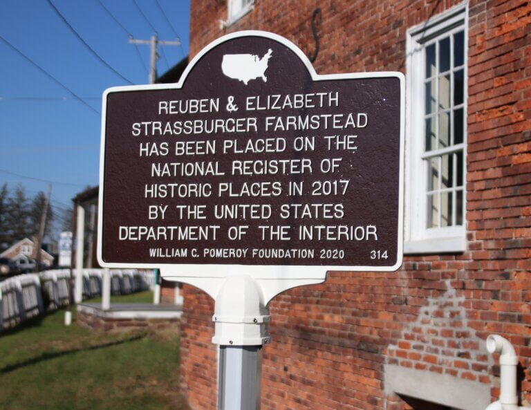National Register marker for Reuben & Elizabeth Strassburger Farmstead, Pennsylvania.