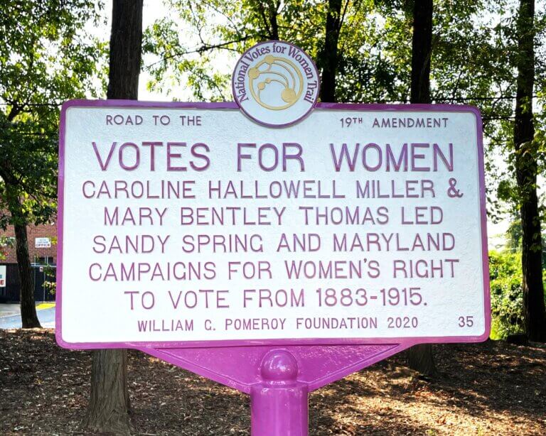 National Votes for Women Trail marker, Sandy Spring, Maryland.