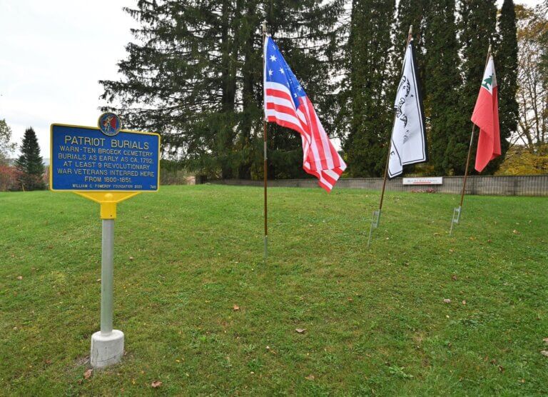 Patriot Burials historical marker at Warn-Ten Broeck Cemetery.