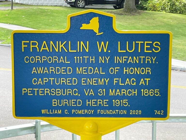 New York State historical marker for Franklin W. Lutes.