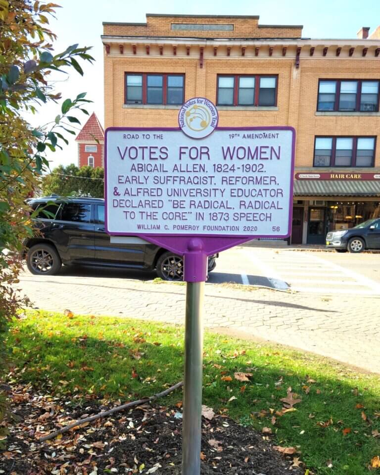 National Votes for Women Trail marker honoring Abigail Allen, Alfred, New York.