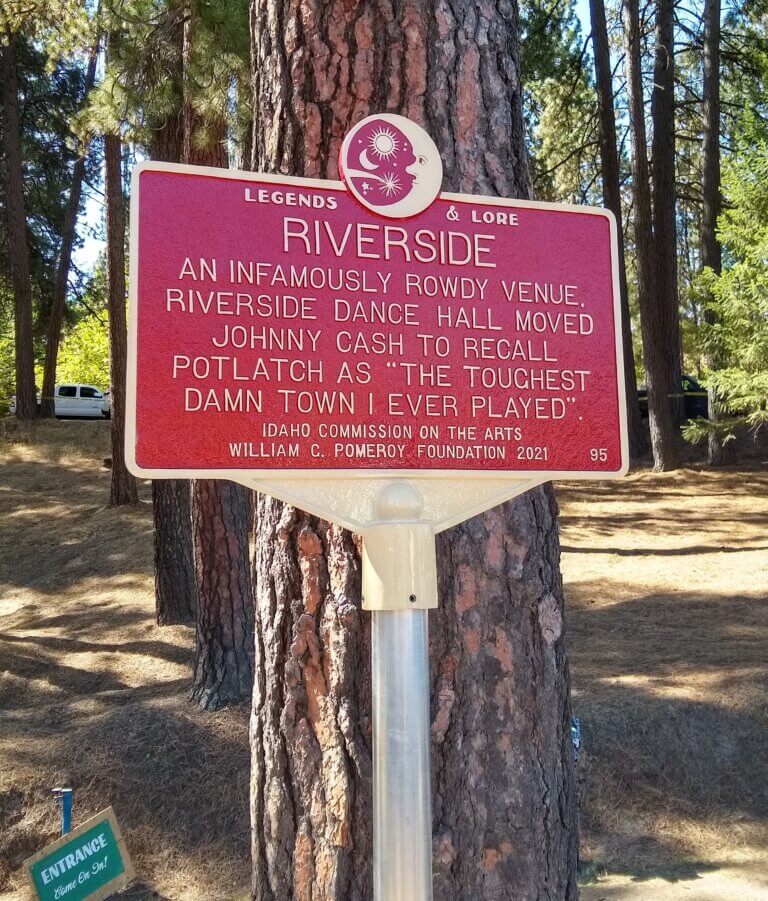 Legends & Lore marker for Riverside dance hall, Idaho.