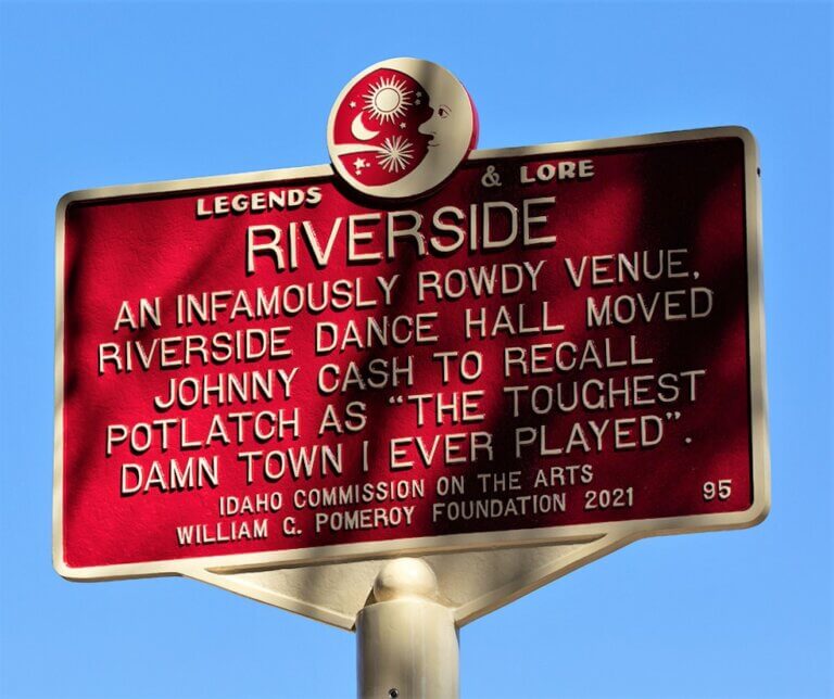 Legends & Lore marker for the Riverside dance hall, Idaho.