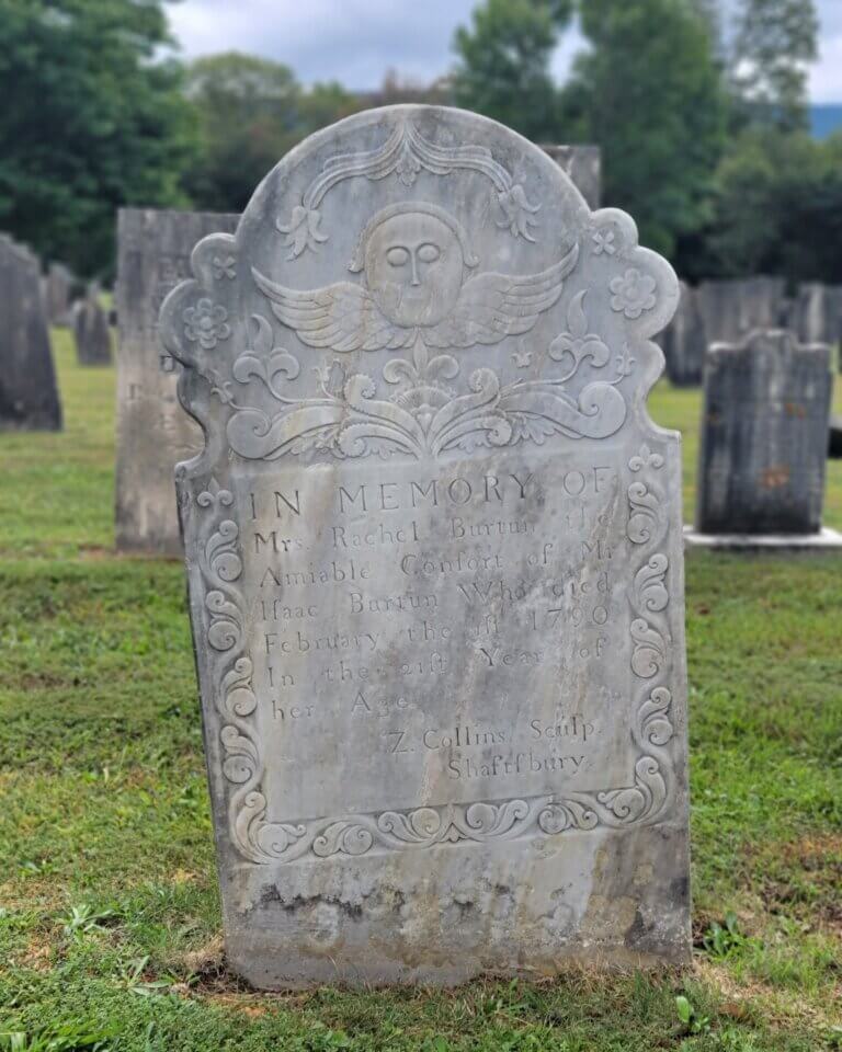 Headstone of Rachel Harris Burton, Manchester, Vermont.