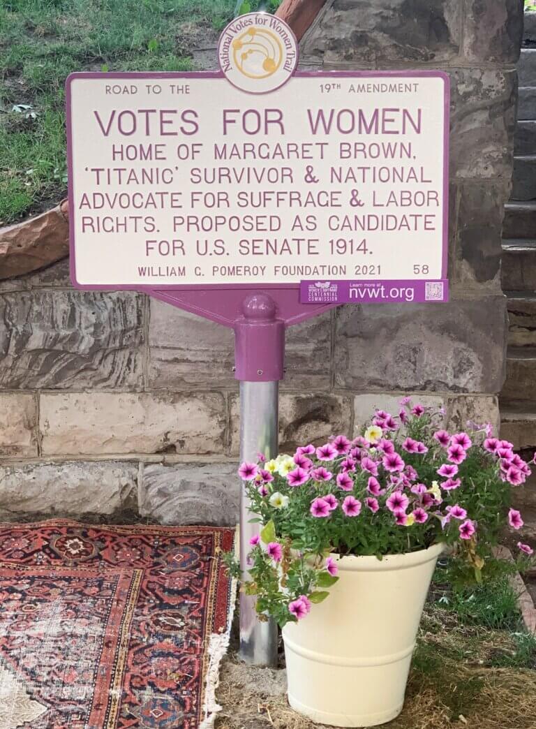 National Votes for Women Trail marker for Margaret Brown, Denver, Colorado.