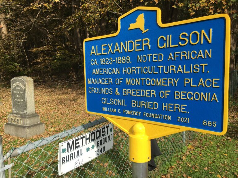 New York State historical marker for horticulturalist Alexander Gilson.