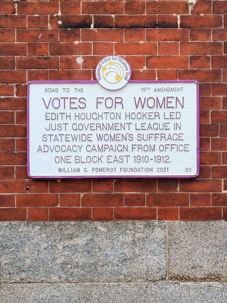 National Votes for Women Trail marker for suffrage leader Edith Houghton Hooker, Baltimore, Maryland. Marker funded by the William G. Pomeroy Foundation.