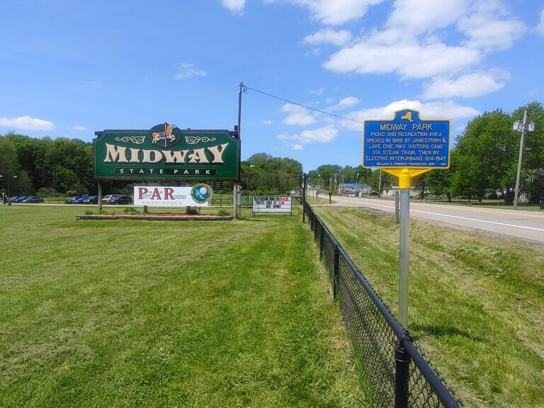 New York State historical marker for Midway Park.