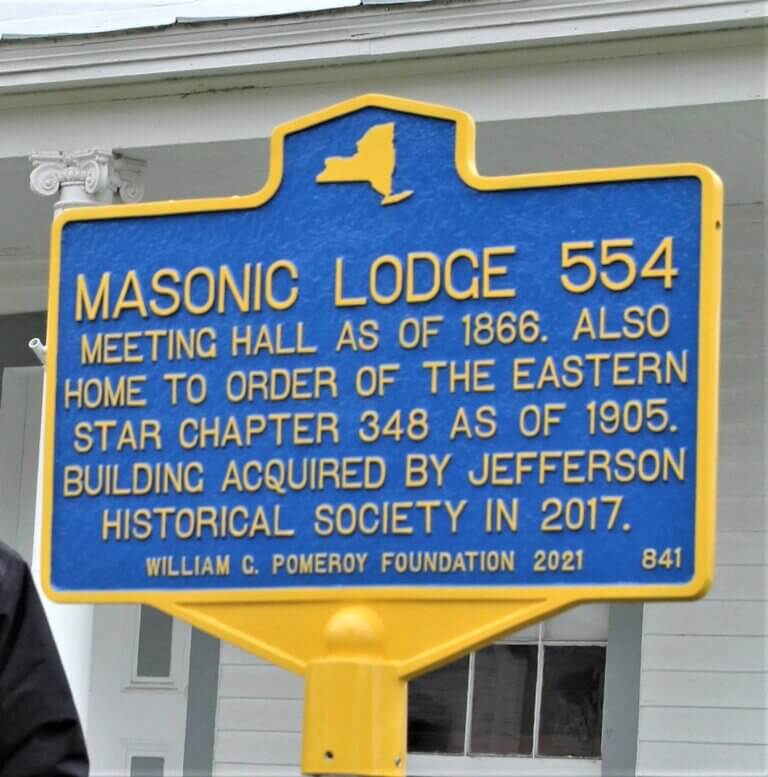 New York State historical marker Masonic Lodge 554.