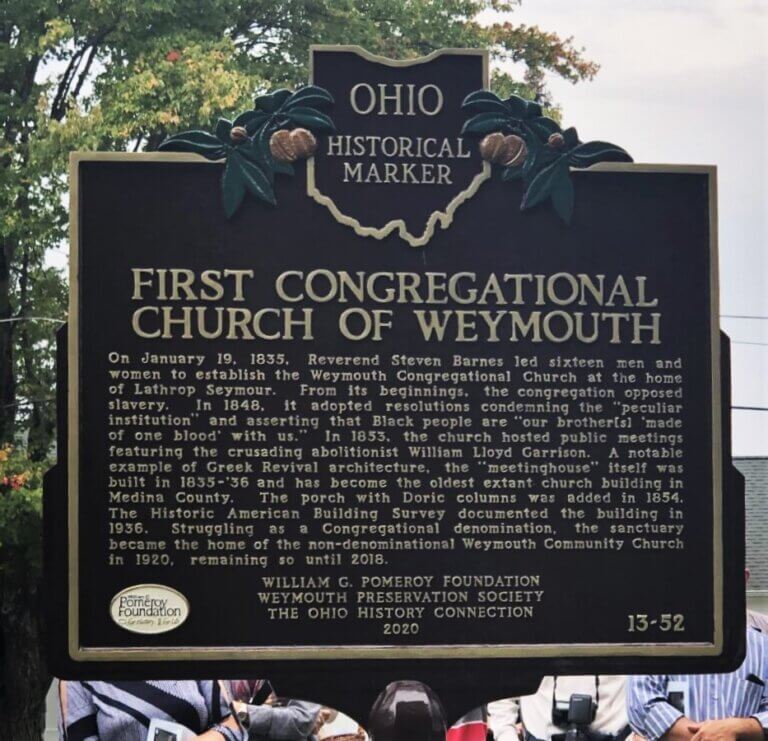 First Congregational Church of Weymouth Ohio historical marker.