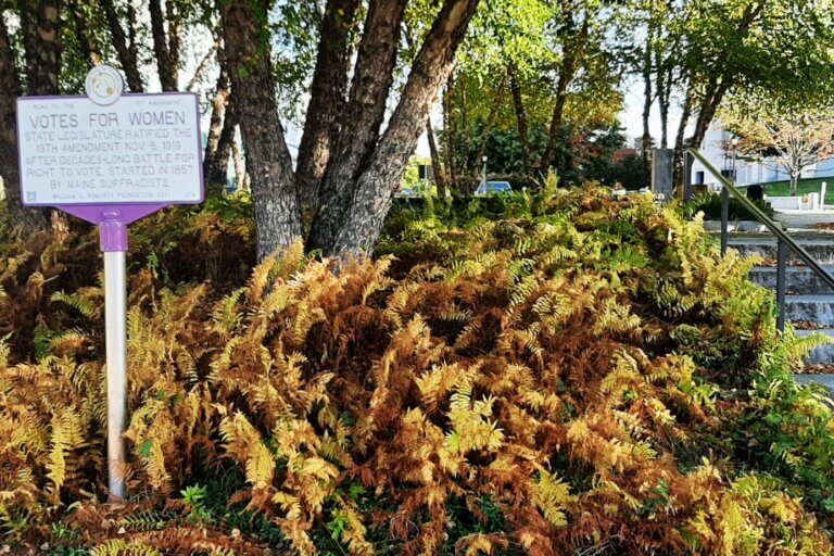 National Votes for Women Trail marker, Augusta, Maine.
