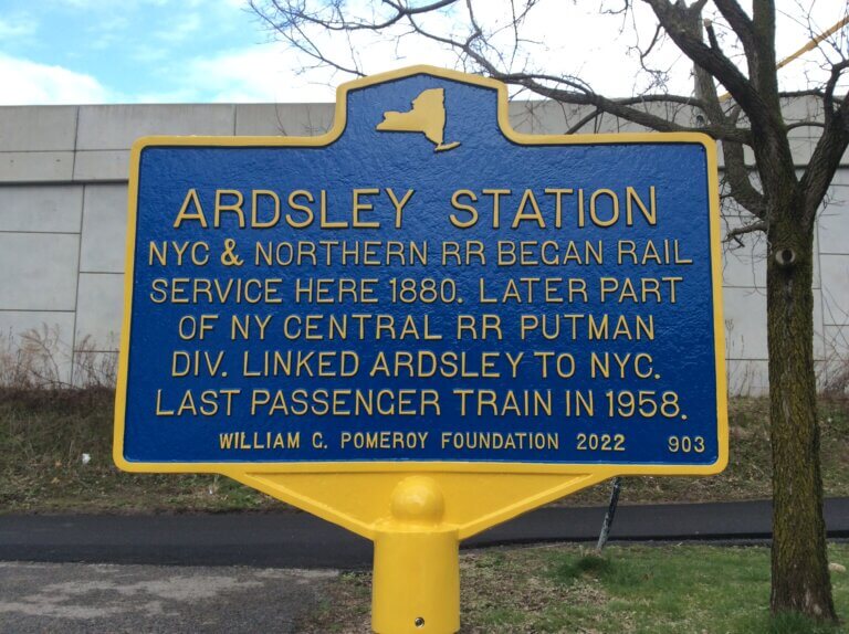 New York State historical marker for Ardsley Station.