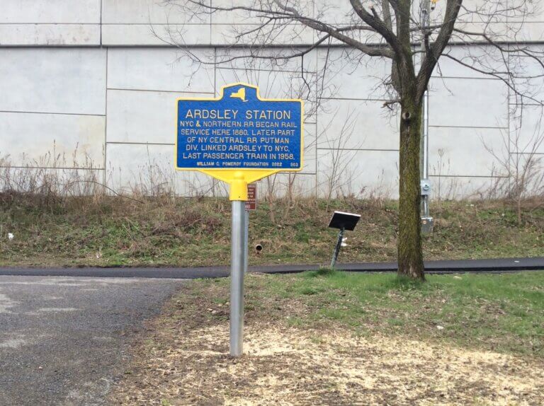 New York State historical marker for Ardsley Station.