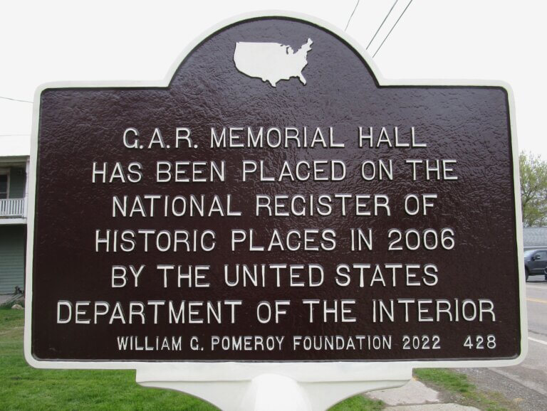 National Register marker for G.A.R. Memorial Hall, Hunt, New York.