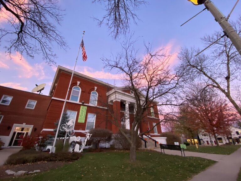 View of Green Lake County Courthouse at dusk.
