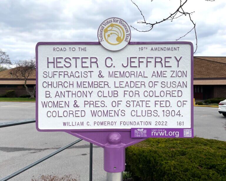 National Votes for Women Trail Marker, Hester Jeffrey, Rochester, New York.