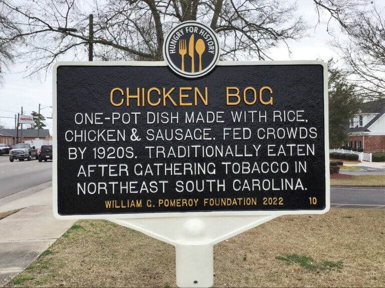 Hungry for History marker for chicken bog, Loris, South Carolina. Marker funded by the William G. Pomeroy Foundation.