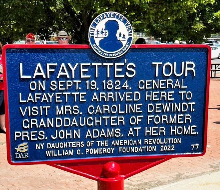 Lafayette Trail marker in Beacon, New York. Marker funded by the William G. Pomeroy Foundation.