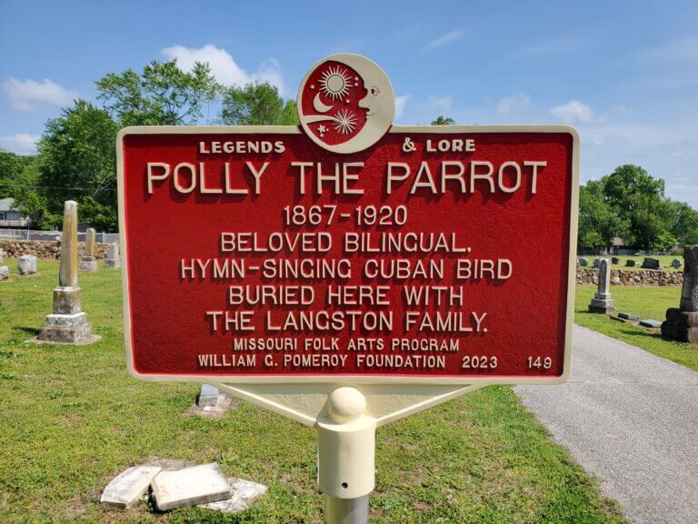 Legends & Lore marker for Polly the Parrot, West Plains, Missouri. Marker funded by the William G. Pomeroy Foundation.