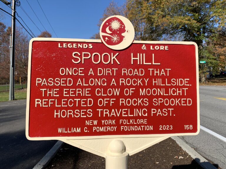 Legends & Lore marker for Spook Hill, Wappingers Falls, New York.