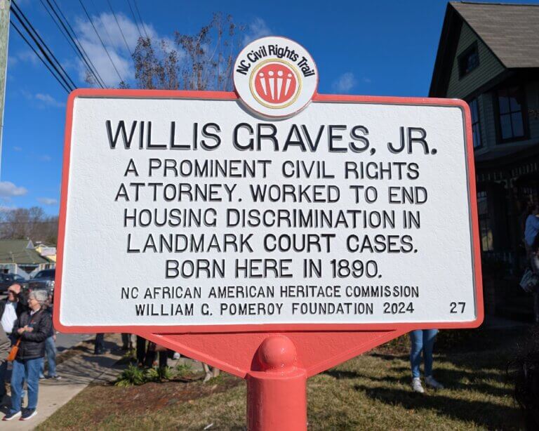 NC Civil Rights Trail historical marker for Willis Graves, Jr., Raleigh, NC.