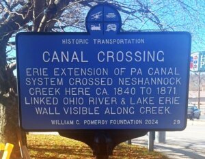 Historic Transportation marker for canal crossing, New Castle, Pennsylvania.