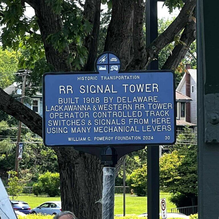 Historic Transportation marker for RR Signal Tower, East Stroudsburg, Pennsylvania.