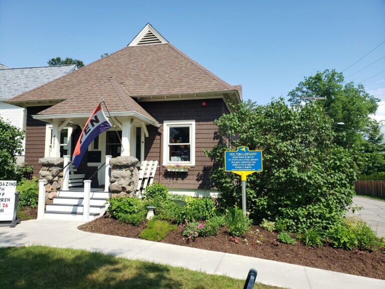 Bolton Free Library and Bolton Library marker, Bolton, NY