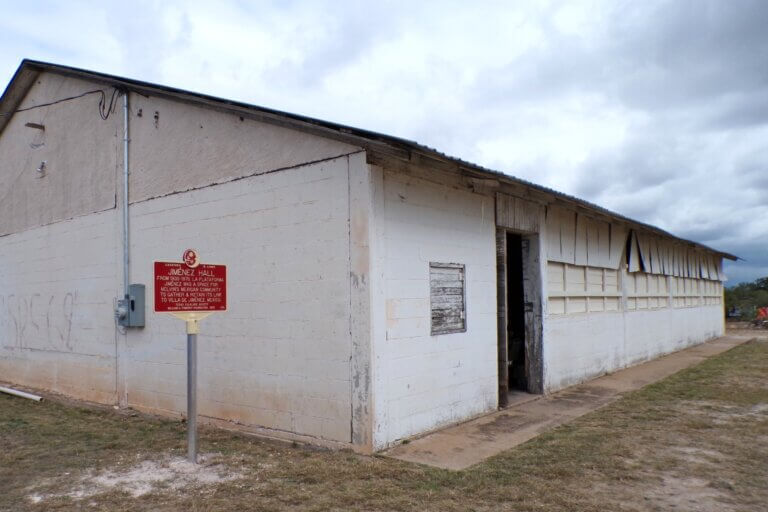 Legends & Lore marker for Jimenez Hall, Melvin, TX.