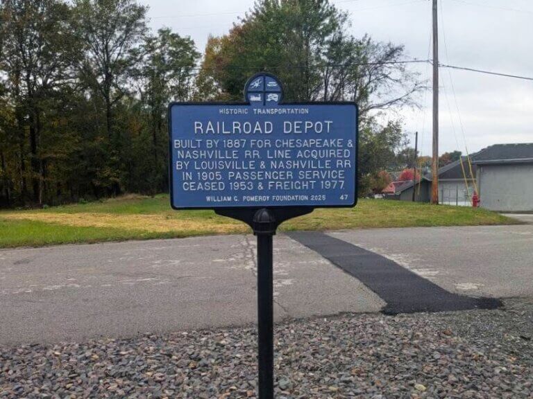 Railroad Depot Historic Transportation marker, Scottsville, Kentucky.