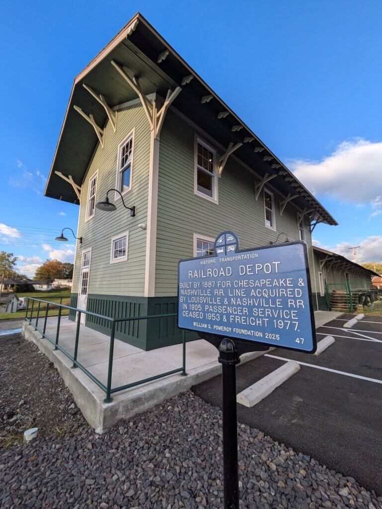 Railroad Depot Historic Transportation marker, Scottsville, Kentucky.