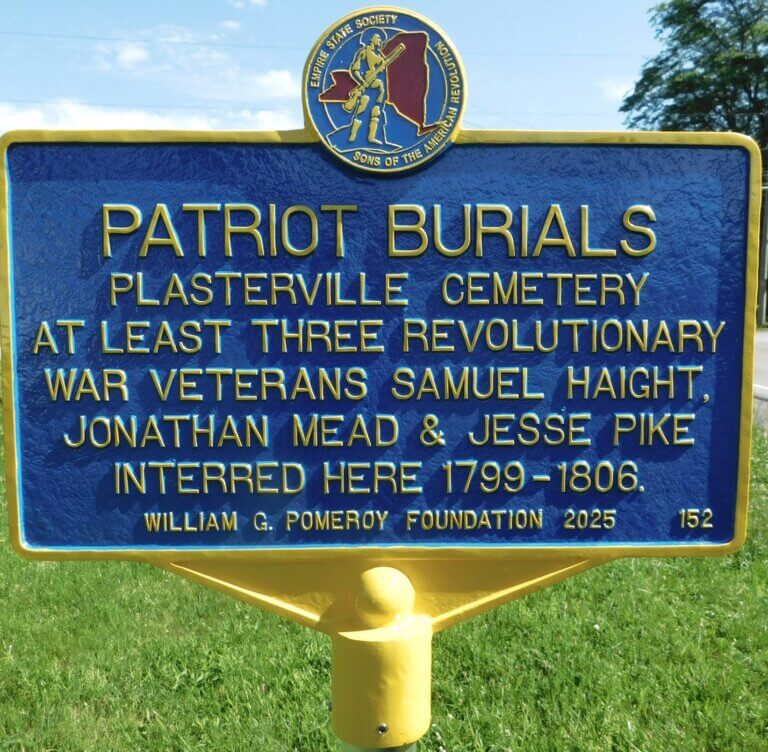 Patriot Burials marker at Plasterville Cemetery, Norwich, NY.
