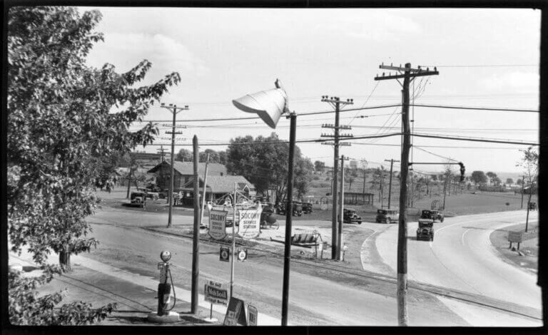 Heid’s meat market and early hot dog stall, ca. 1930